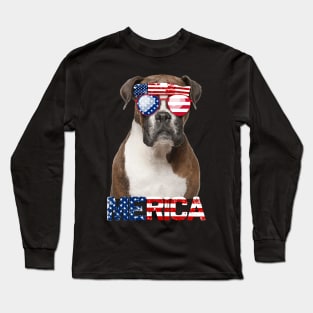 Merica Boxer Dog American Flag 4Th Of July Long Sleeve T-Shirt